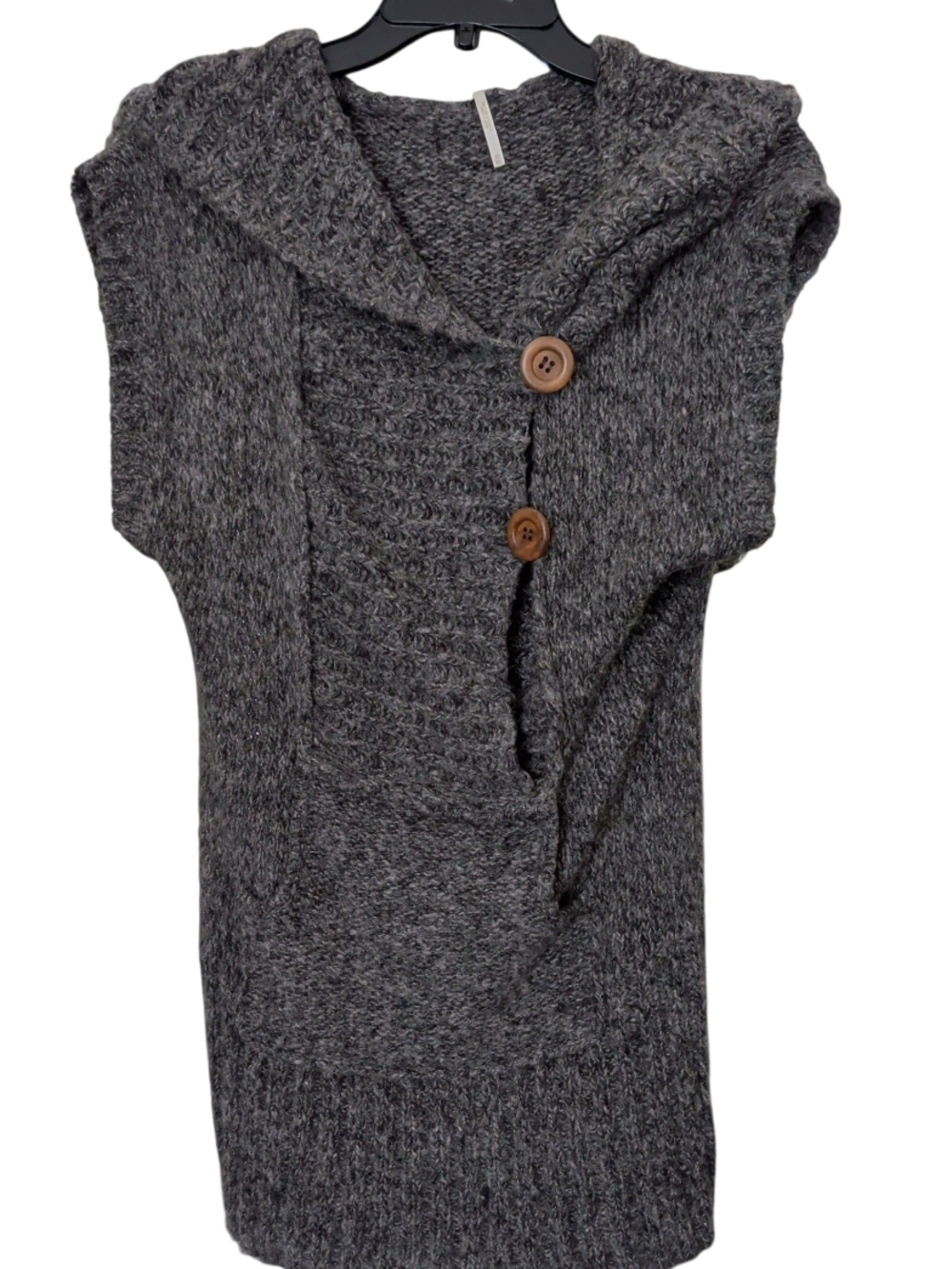 Free People Charcoal Gray Hooded Short-Sleeve Knit Cardigan